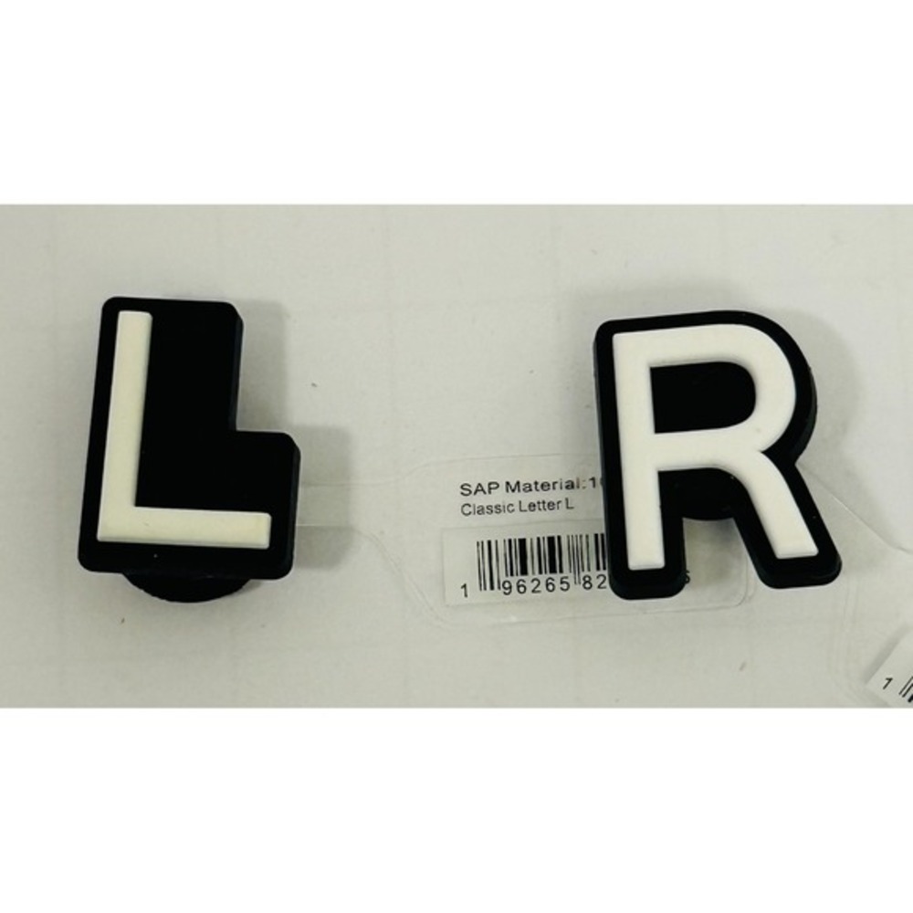 Croc Jibbitz White And‎ Black 1" Block Letters L & R Shoe Charms Lot Of 2